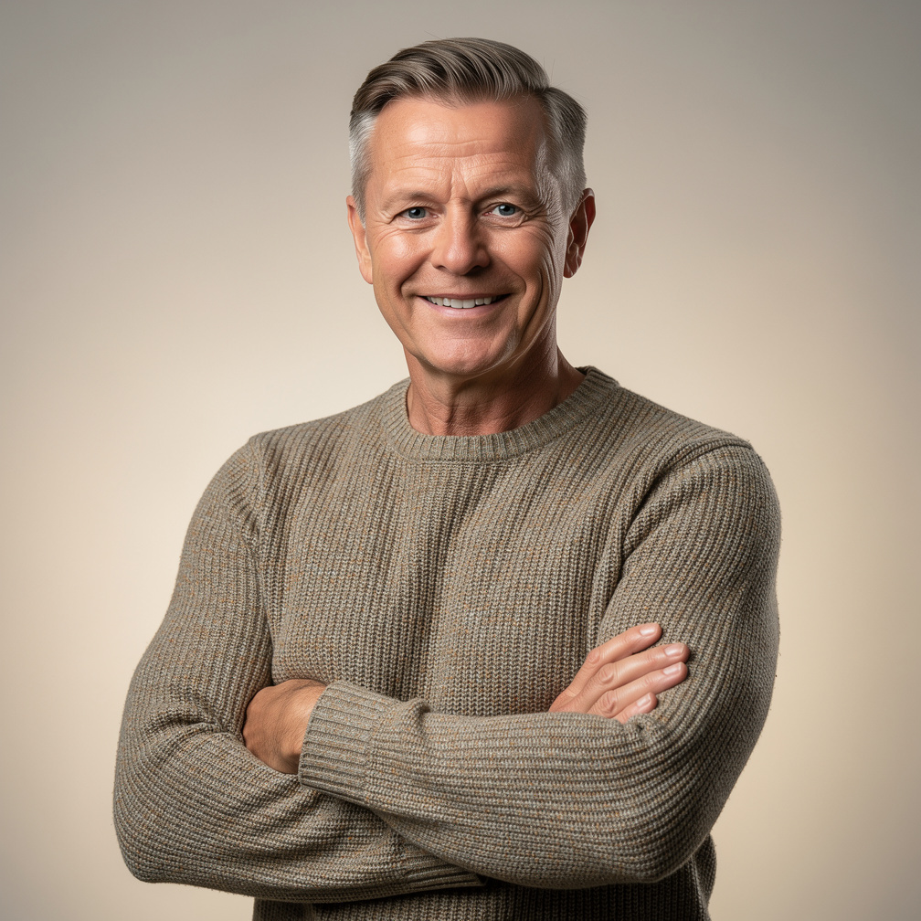 Studio portrait of an older Scandinavian man photographer