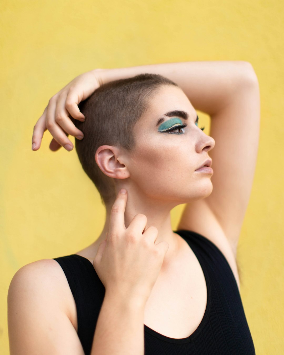 Studio portrait of a young Scandinavian woman with short hair